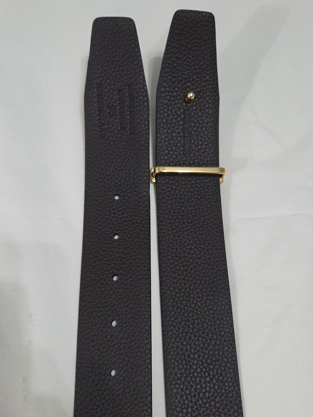 Reversible Tom Ford Black Brown Leather Belt Gold T Buckle 95cm - Picture 11 of 15